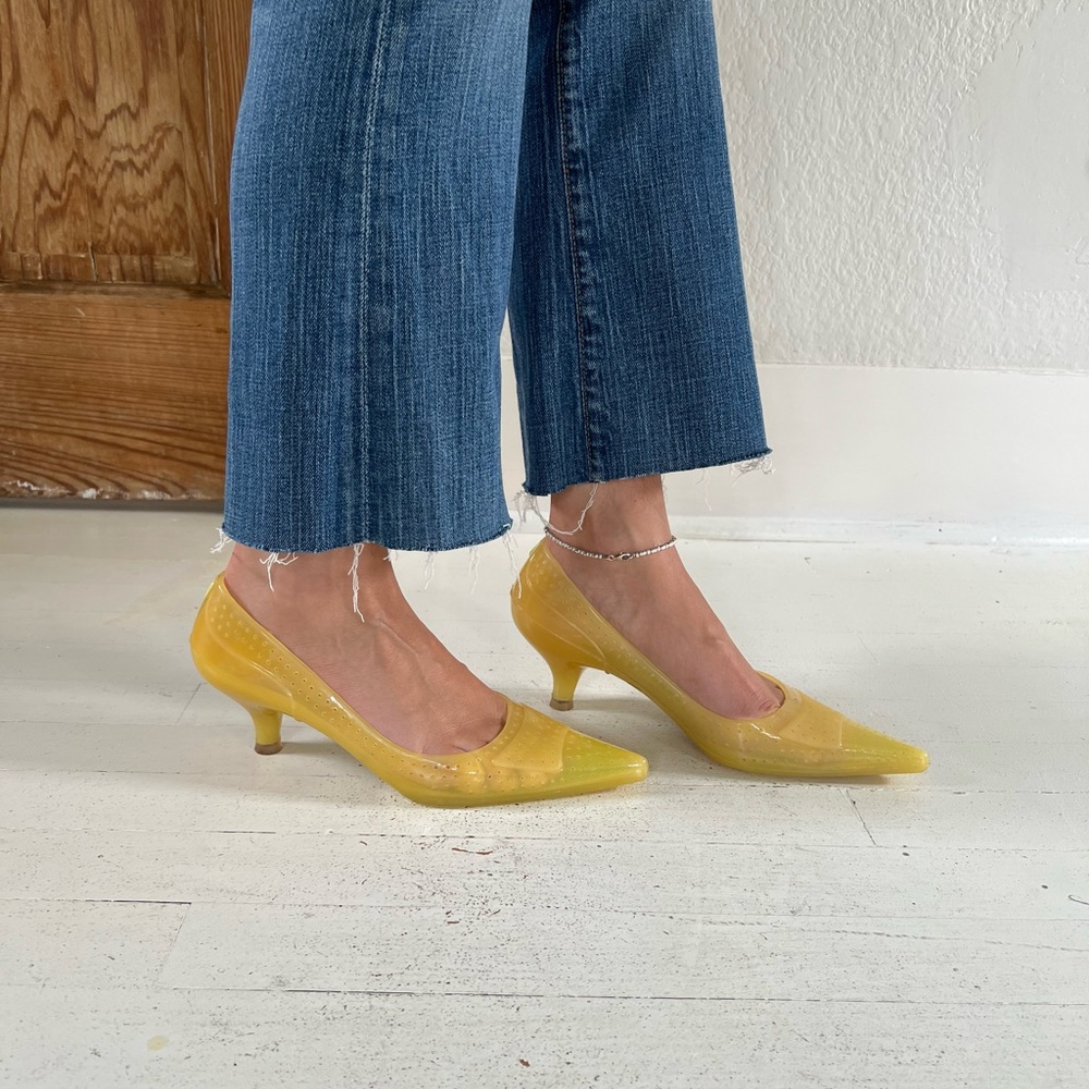 vintage 2002 PLAYBOY Jellin Lime Yellow Kitten Heels